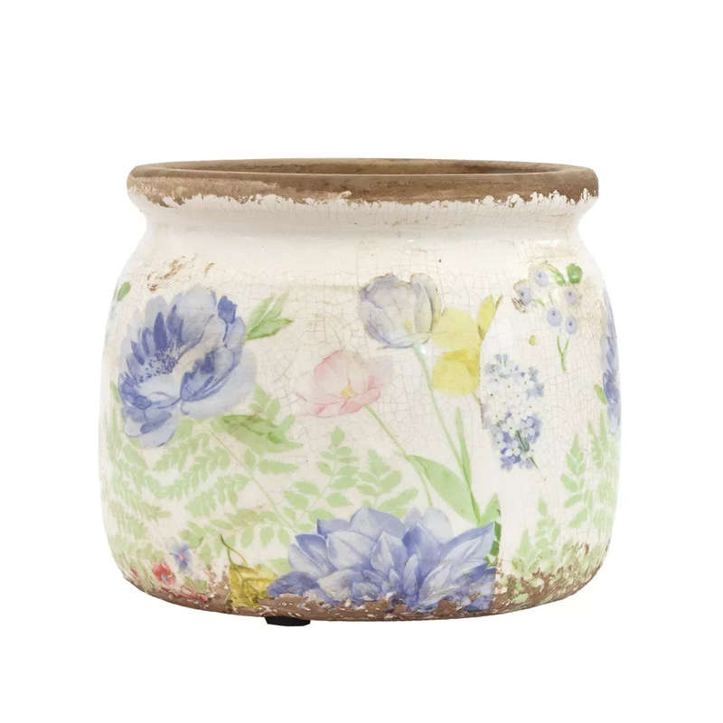 Ceramic Planter - Pastel Floral Lipped 13cm
