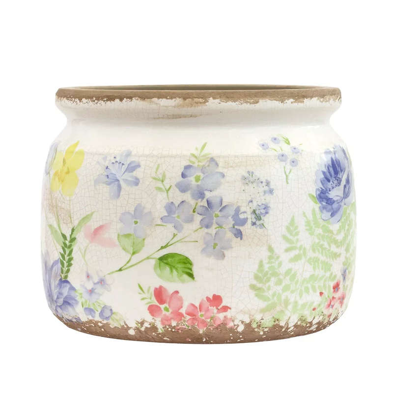 Ceramic Planter - Pastel Floral Lipped 15cm