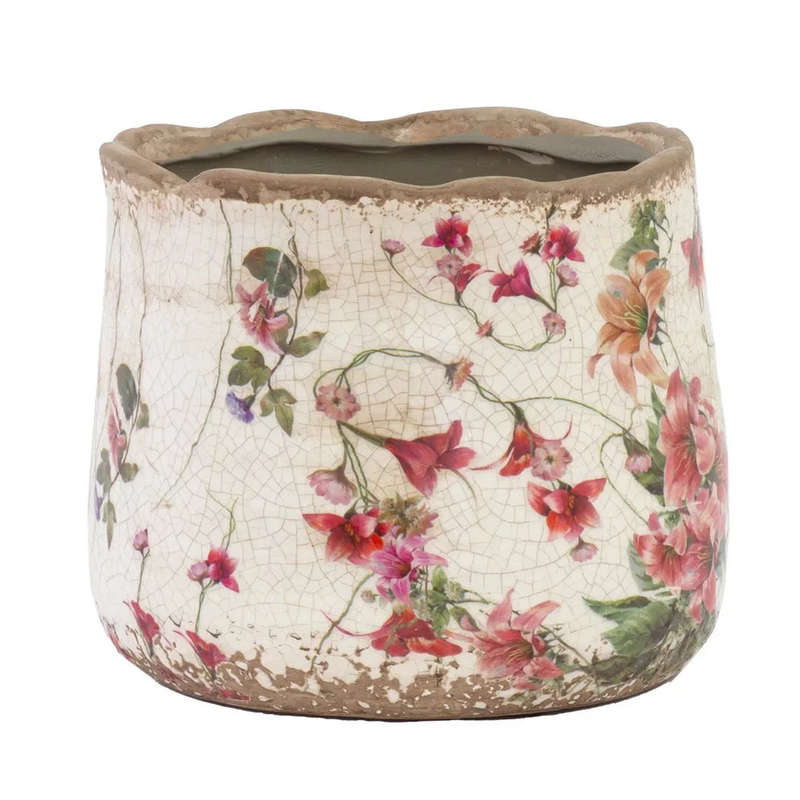 Ceramic Planter - Pink Floral Wavy 12cm