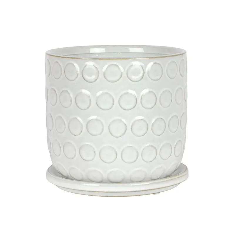 Ceramic Planter - White Buttons with Base