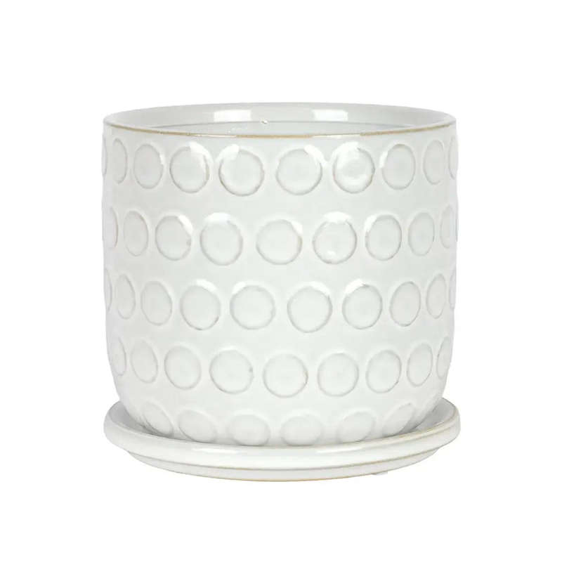 Ceramic Planter - White Buttons with Base
