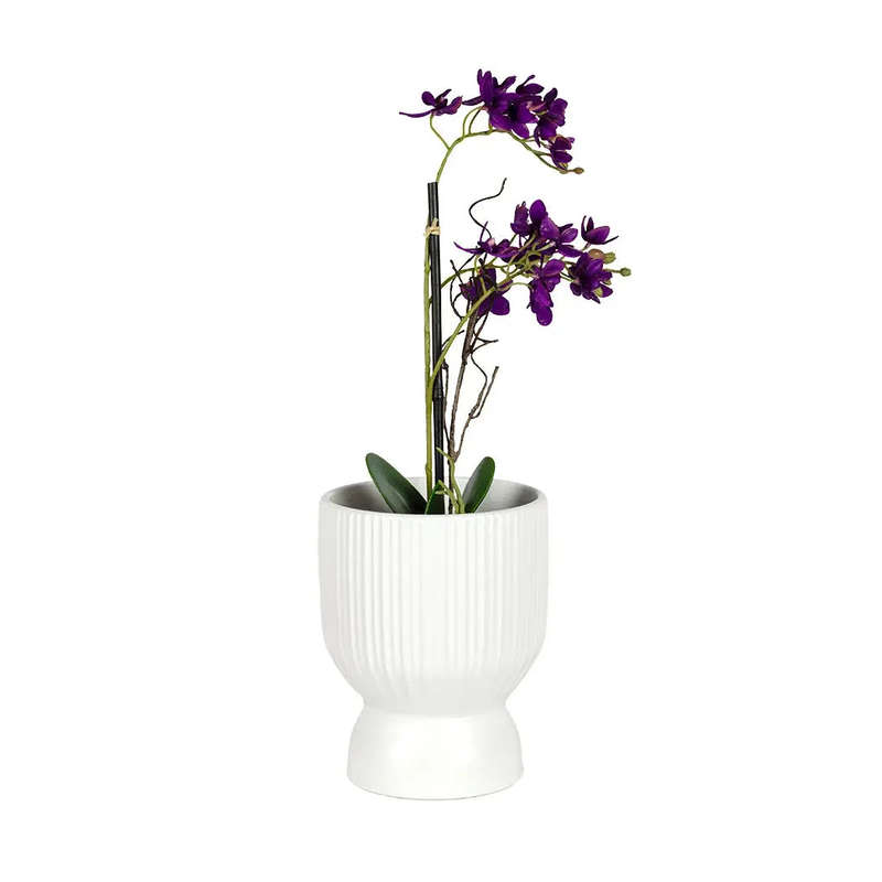 Ceramic Planter - White Lines Elevated 18cm