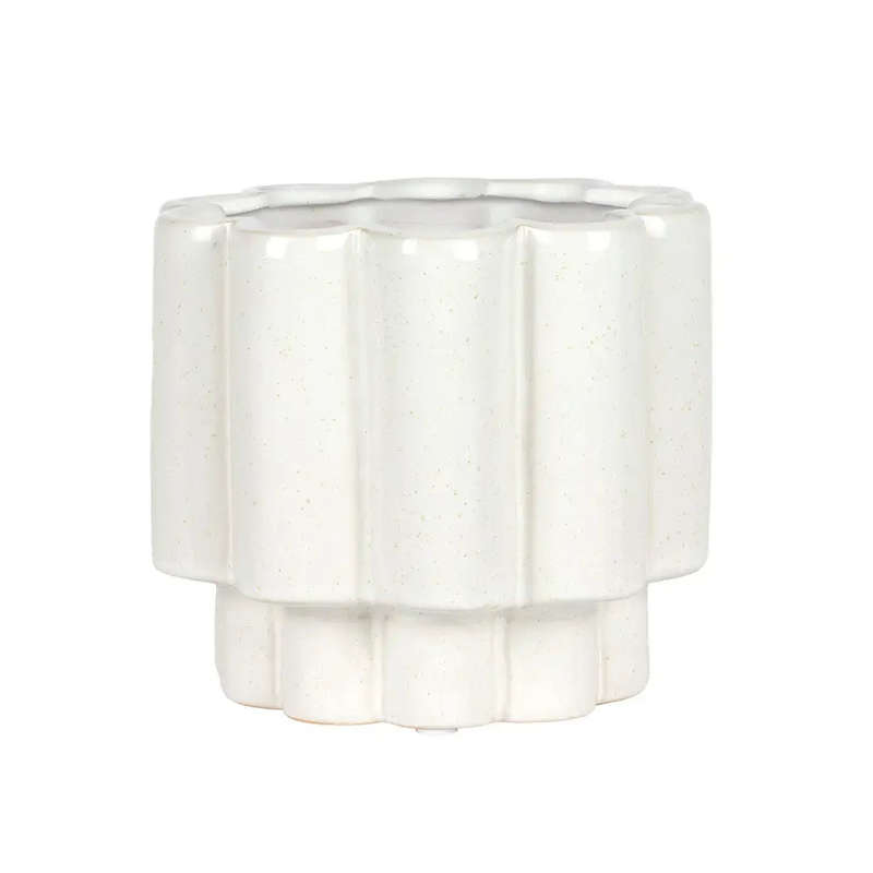 Ceramic Planter - White Scalloped 16cm