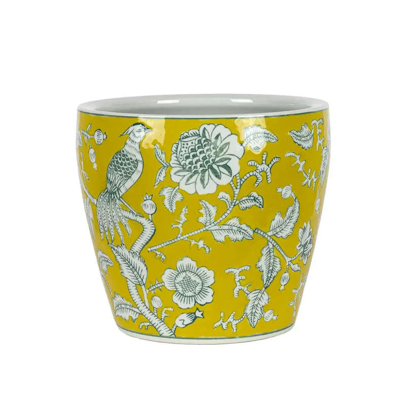 Ceramic Planter - Yellow Avian Medium