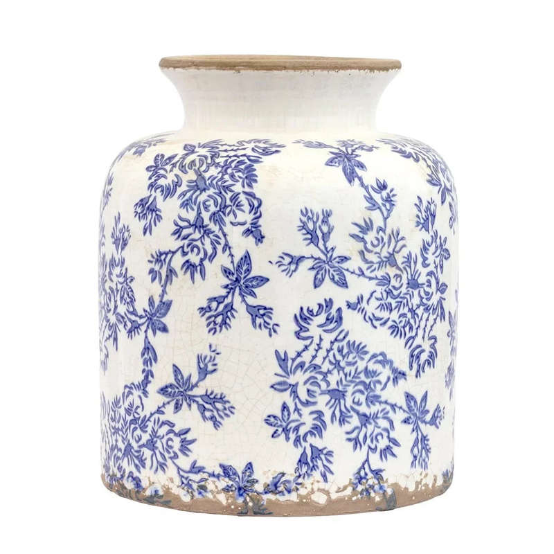 Ceramic Vase - Blue Flowers 19cm