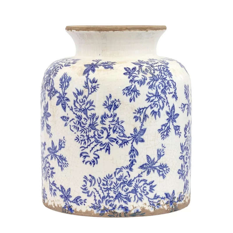 Ceramic Vase - Blue Flowers 19cm