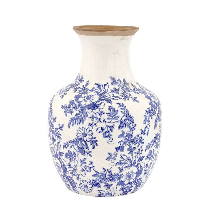 Ceramic Vase - Blue Flowers Belly 25cm