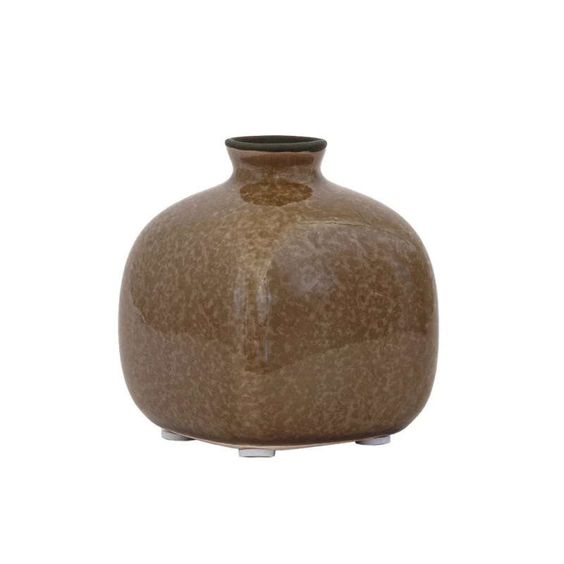 Ceramic Vase - Brown Squared Posy 9cm