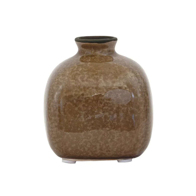Ceramic Vase - Brown Squared Posy 9cm