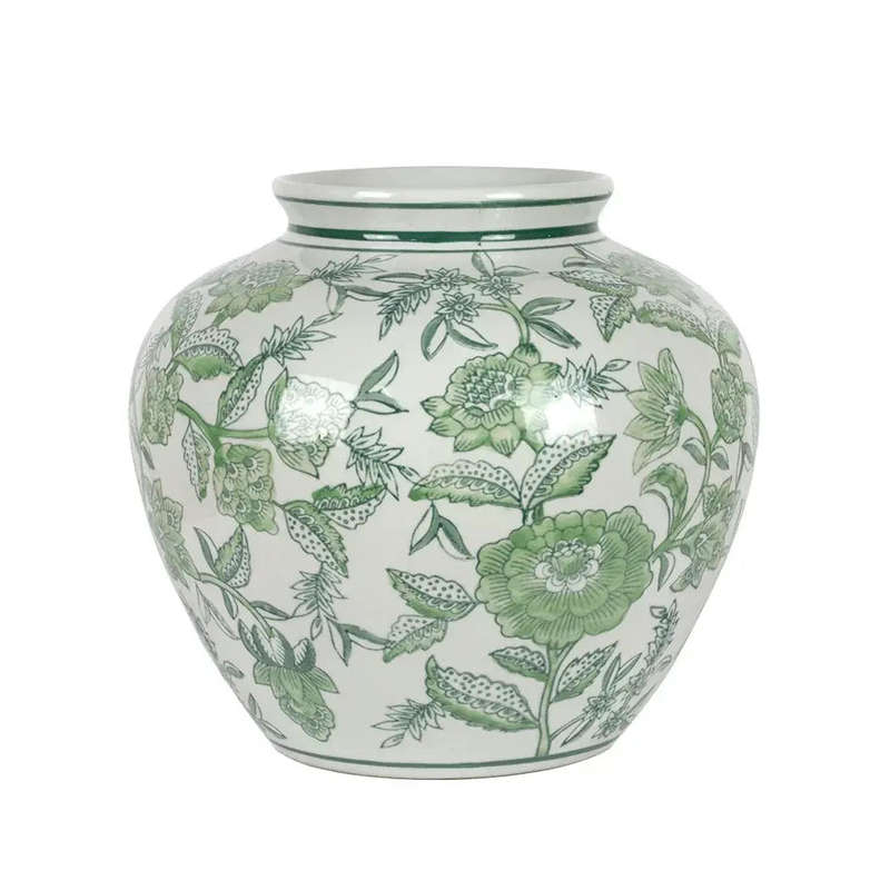 Ceramic Vase - Green Floral 21cm