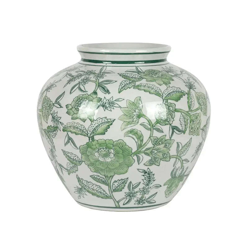 Ceramic Vase - Green Floral 21cm