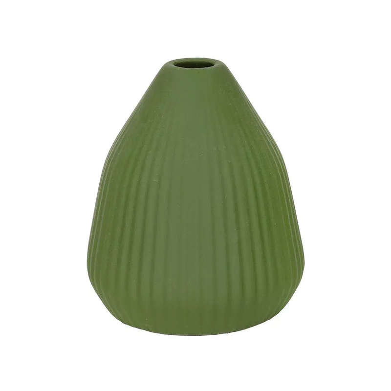 Ceramic Vase - Green Ribbed Posy 13.5cm