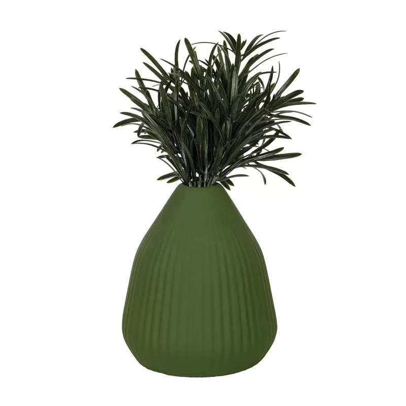 Ceramic Vase - Green Ribbed Posy 13.5cm