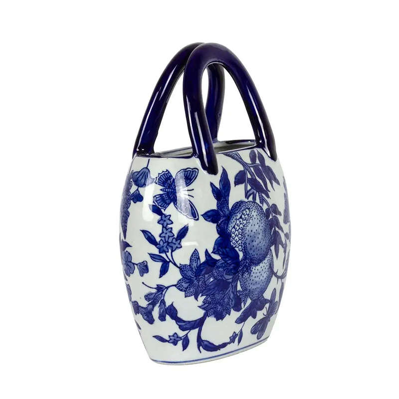 Ceramic Vase - Handbag Blue & White Pomegranates