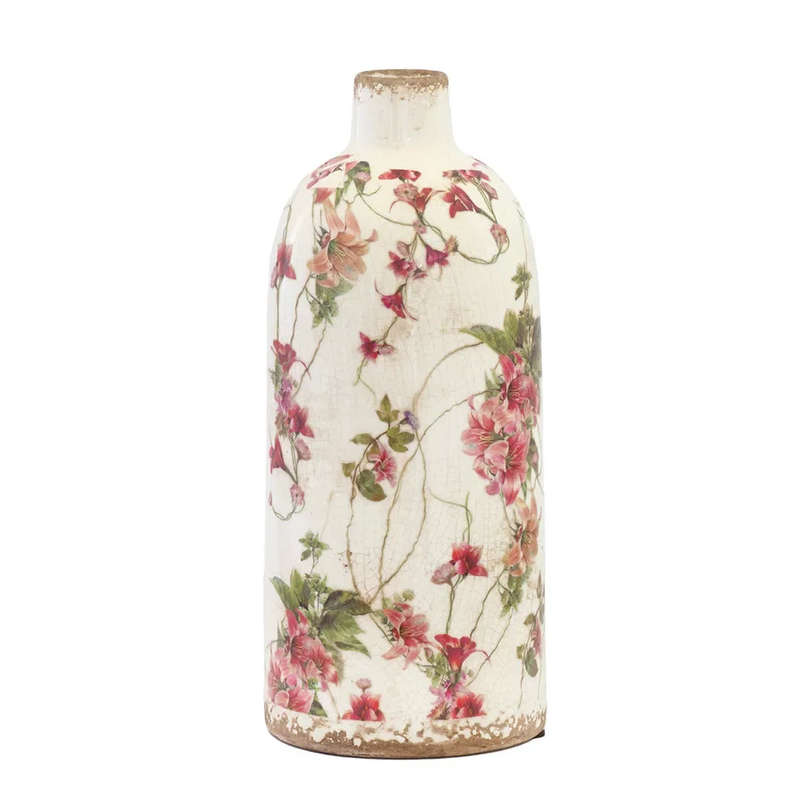 Ceramic Vase - Pink Floral Posy 26.5cm
