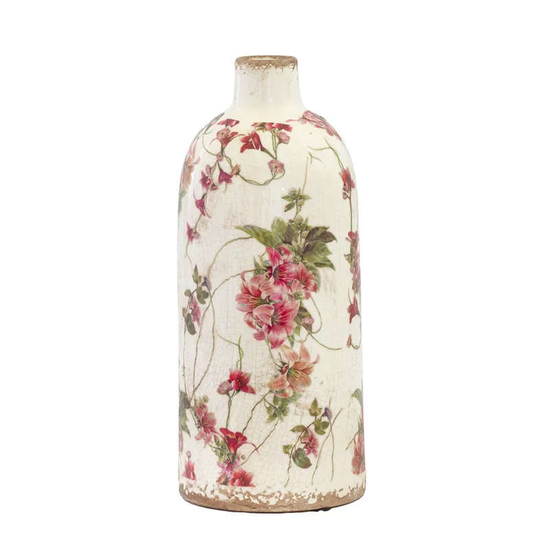 Ceramic Vase - Pink Floral Posy 26.5cm