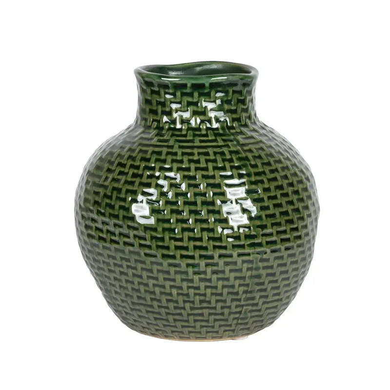 Ceramic Vase - Woven Green 15cm