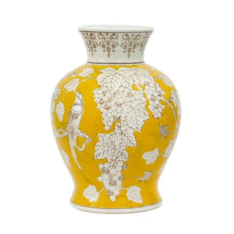 Ceramic Vase - Yellow Avian 22.5cm