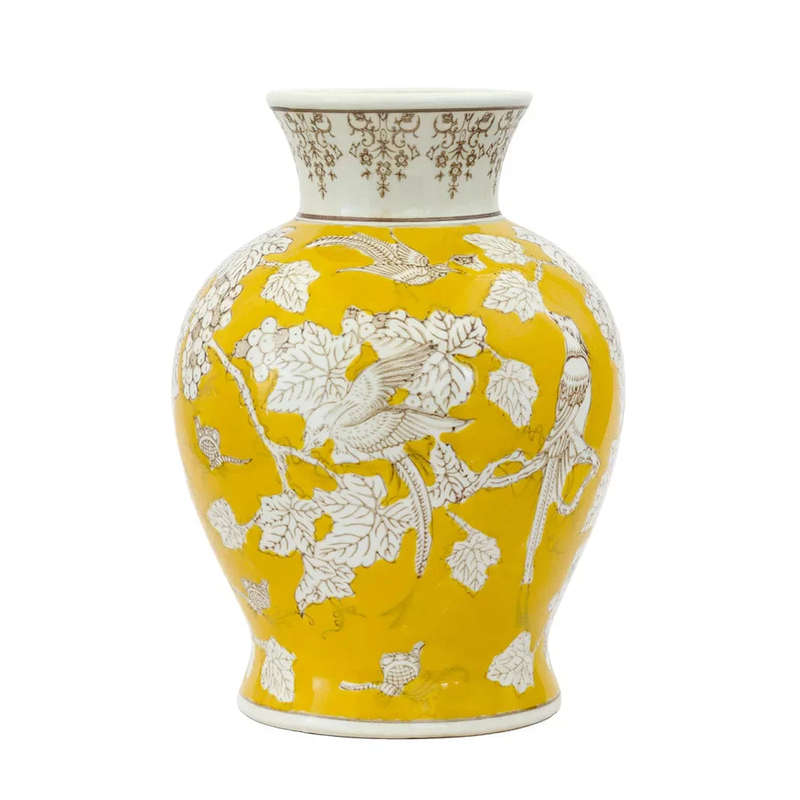 Ceramic Vase - Yellow Avian 22.5cm