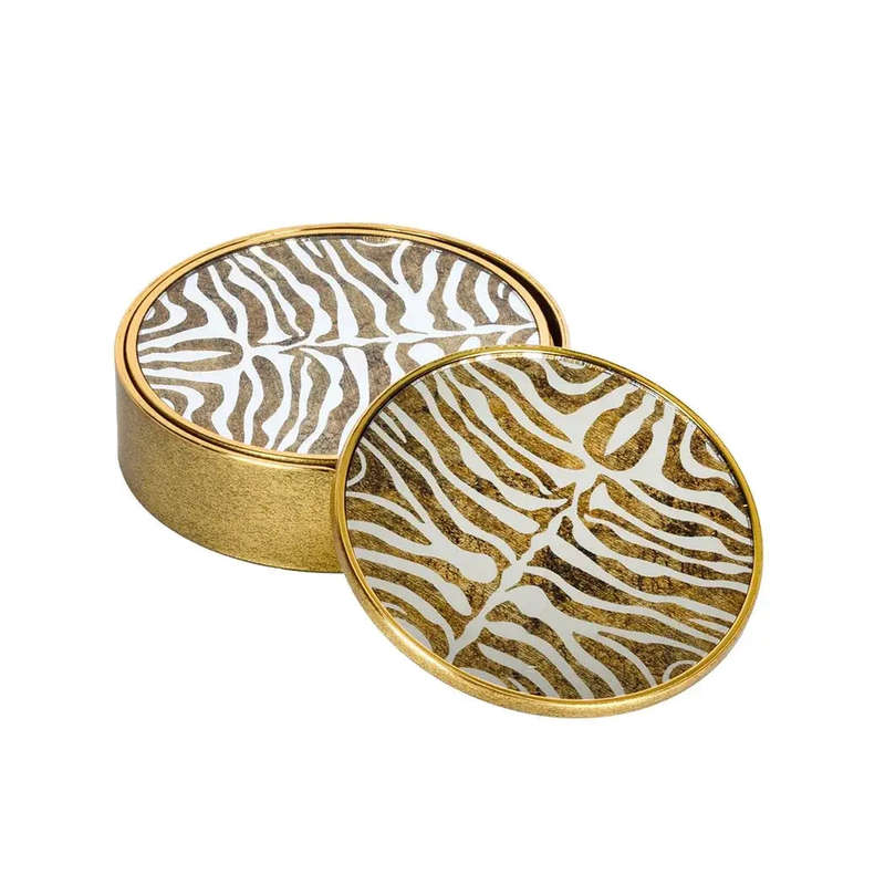 Coaster Set of 6 - Zebra Stripe Mirror Round