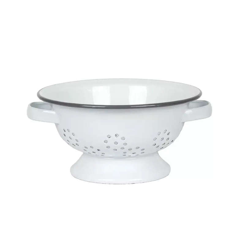 Colander - Small Enamel White Grey Rim