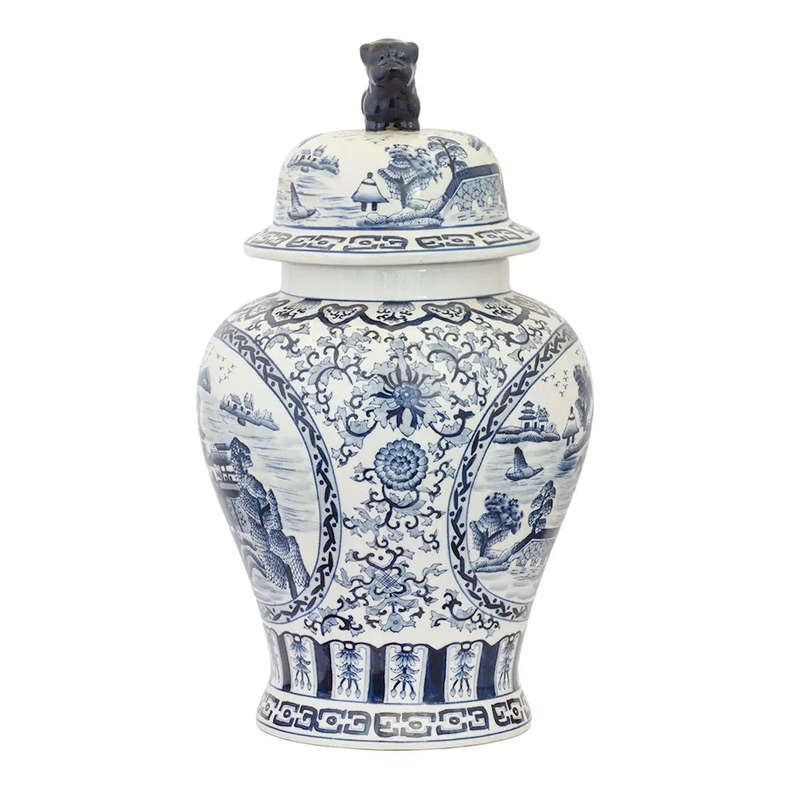 Ginger Jar - Blue & White Oriental Dog 48cm