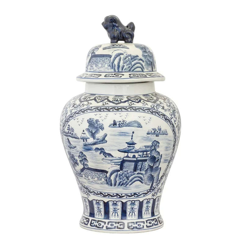 Ginger Jar - Blue & White Oriental Dog 48cm