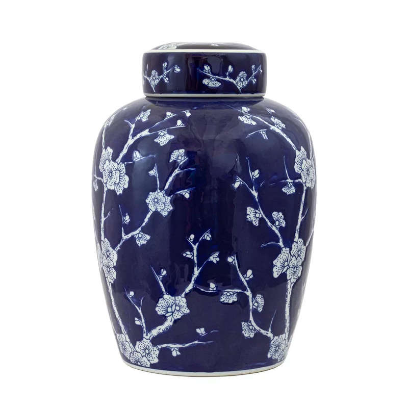 Ginger Jar - Deep Blue Blossoms Flat Top 30cm