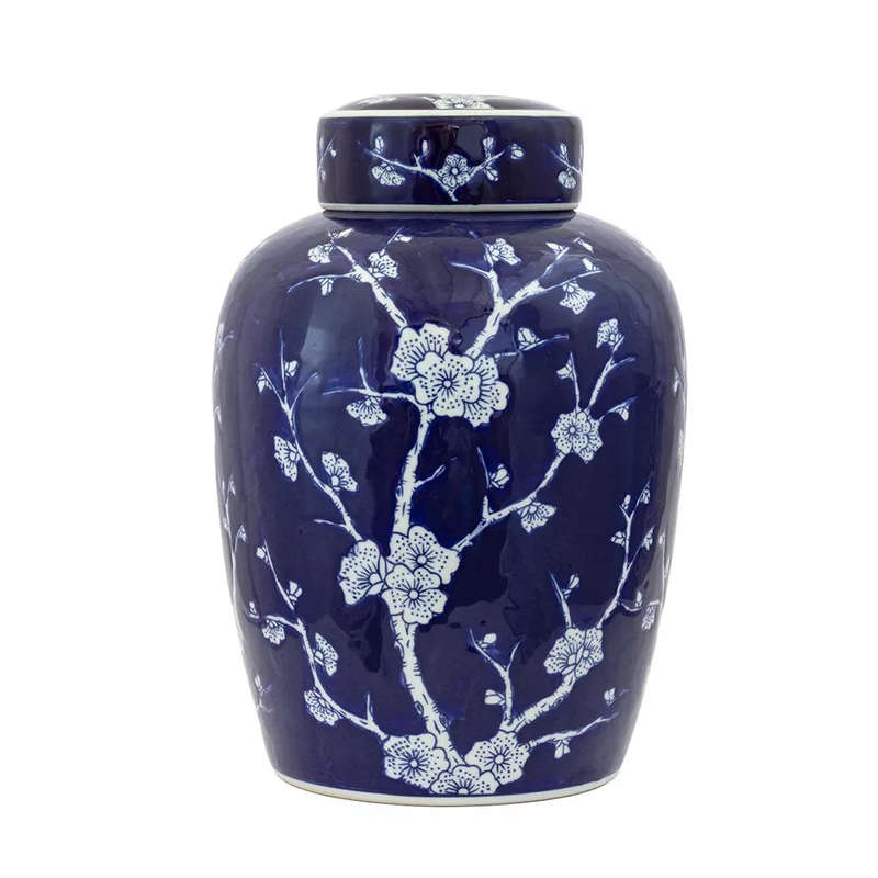 Ginger Jar - Deep Blue Blossoms Flat Top 30cm