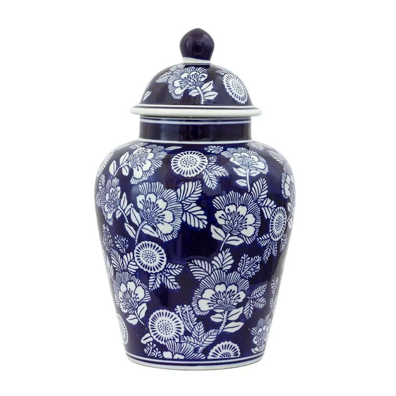 Ginger Jar - Deep Blue & White Floral 35cm