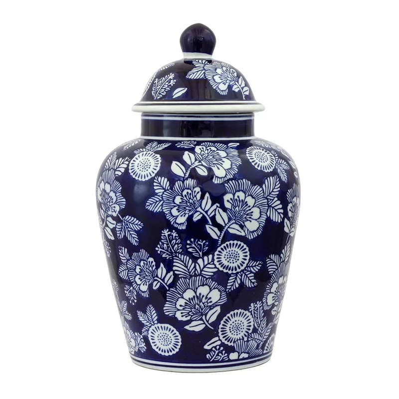 Ginger Jar - Deep Blue & White Floral 35cm