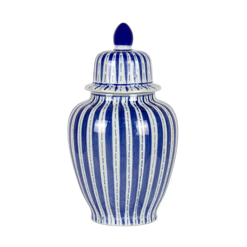 Ginger Jar - Striped Blue & White 25cm