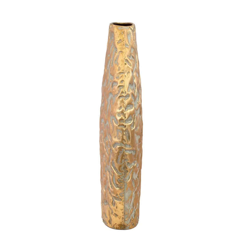 Metal Vase - Golden Textured Flat 36cm