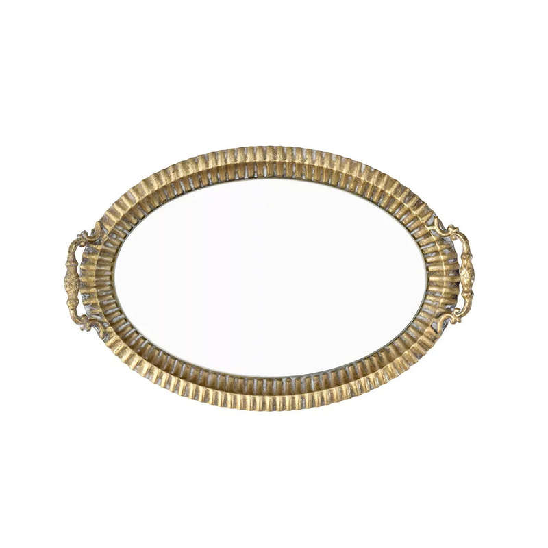 Mirror Tray - Gold Oval Metal