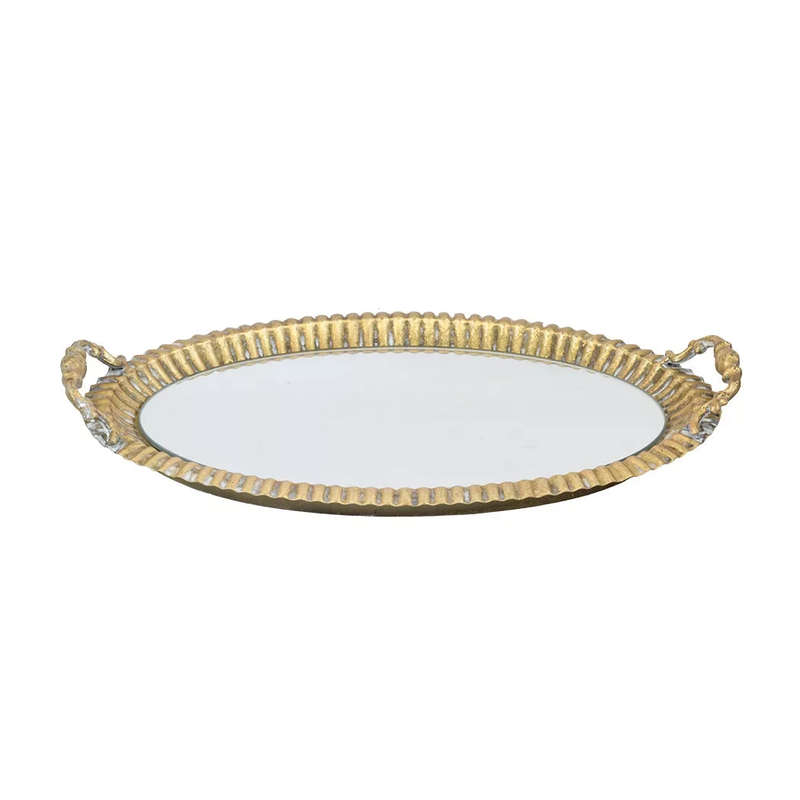 Mirror Tray - Gold Oval Metal