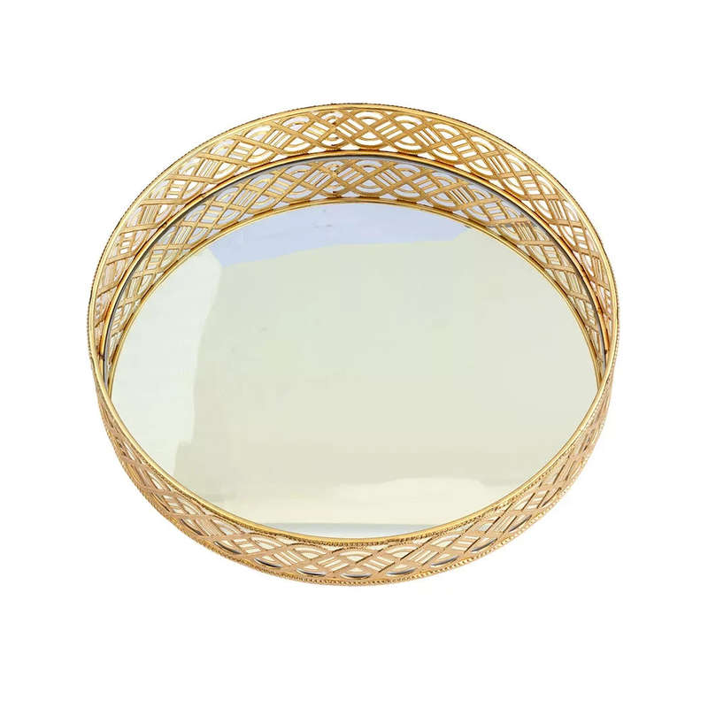 Mirror Tray - Round Gold Metal 29.5cm