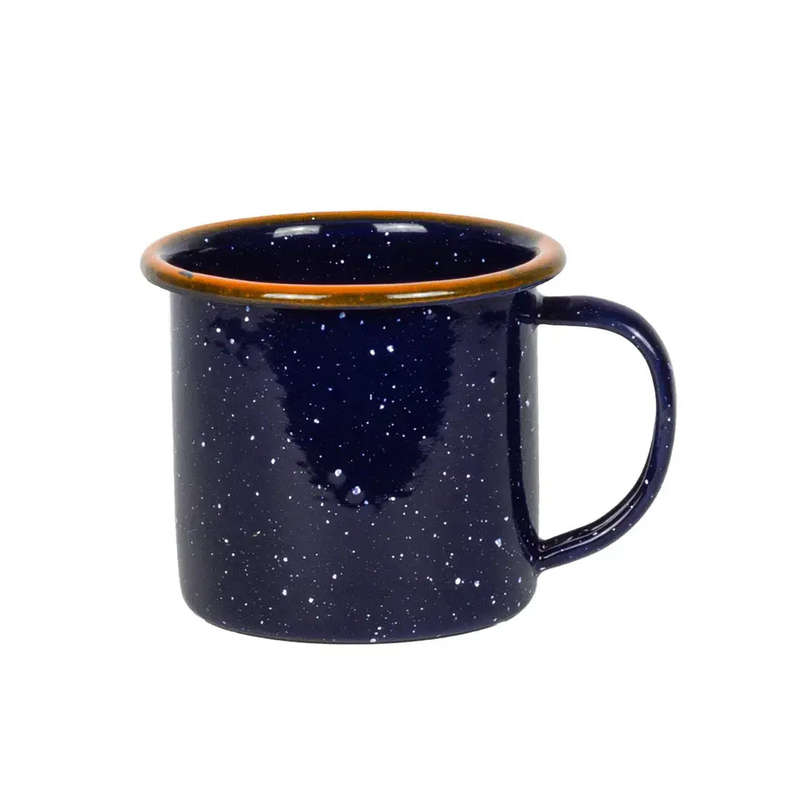 Mug - Enamel Speckled Blue Orange Rim 125ml