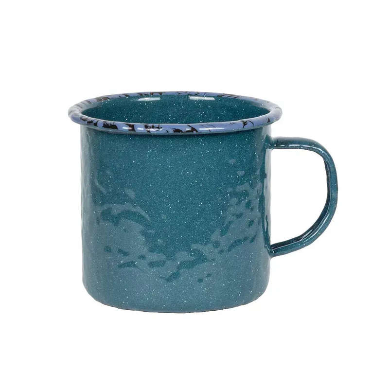 Mug - Enamel Teal Distressed Blue Rim Large