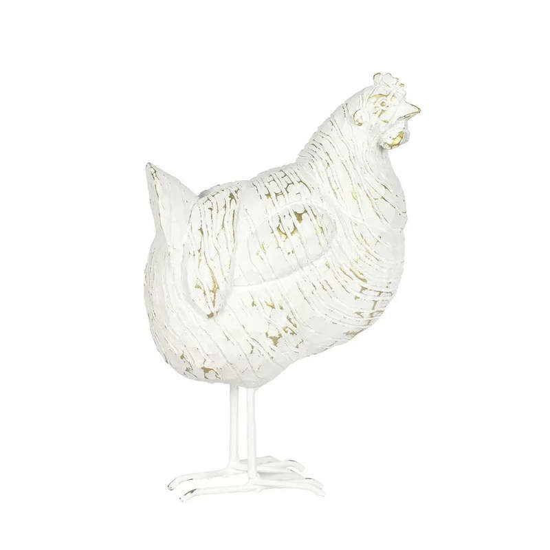 Ornament - Distressed White & Gold Hen