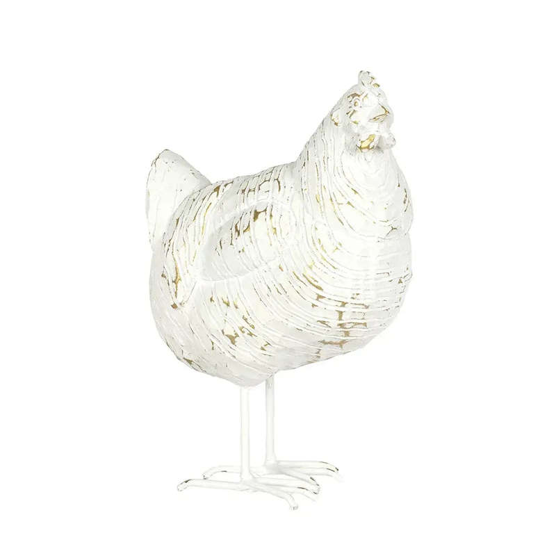 Ornament - Distressed White & Gold Hen