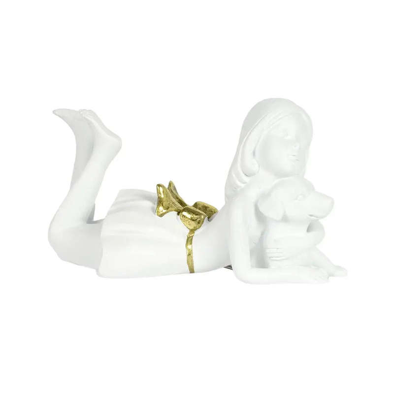 Ornament - Girl with Dog White & Gold