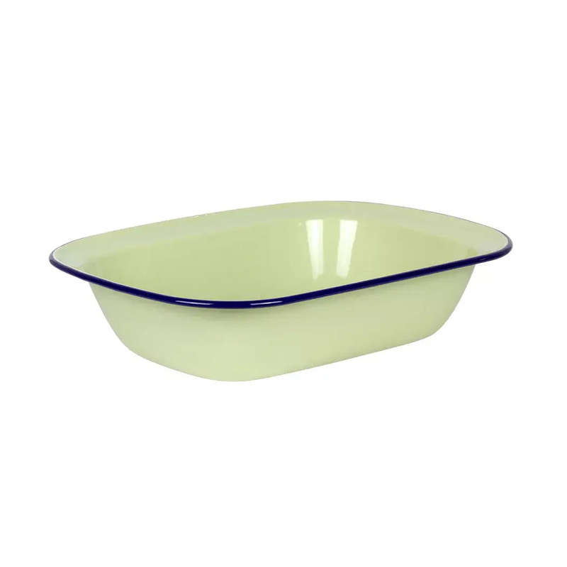 Pie Dish - Enamel Chartreuse Blue Rim 32cm