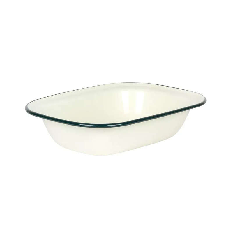 Pie Dish - Enamel Cream Green Rim 21.5cm