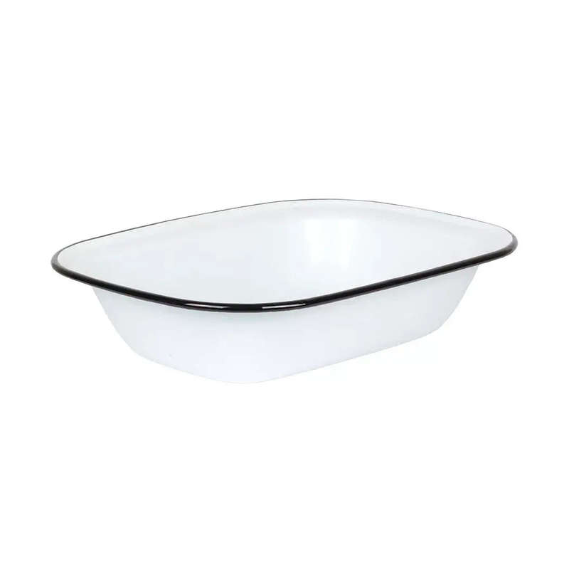 Pie Dish - Enamel White Black Rim 27.5cm