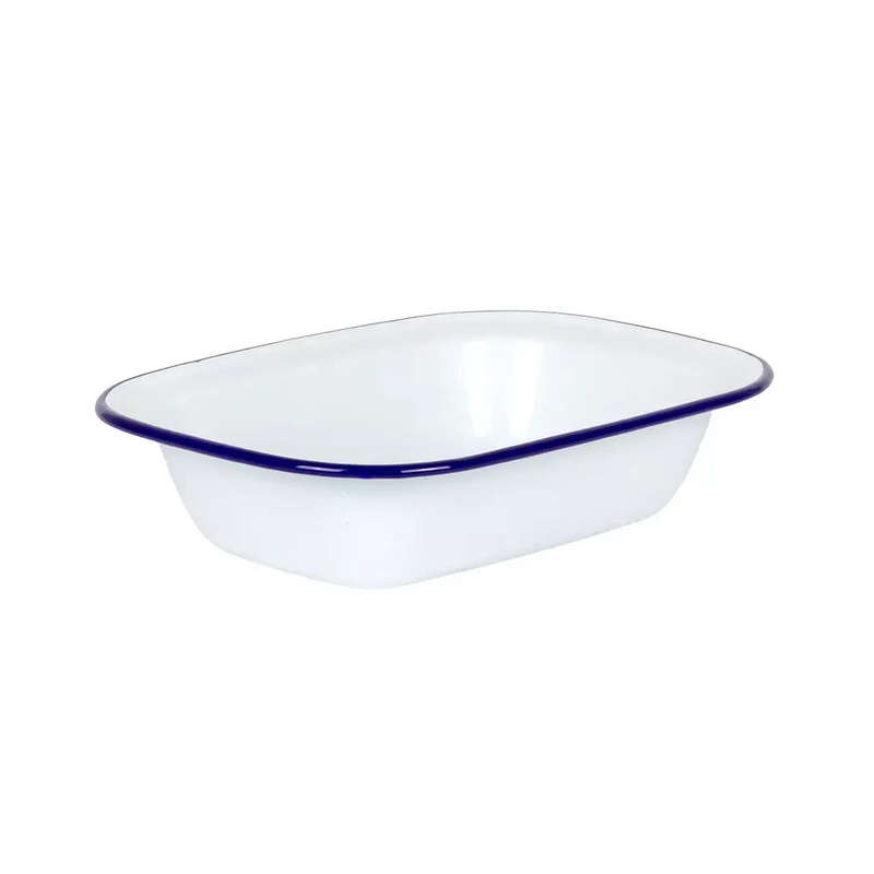 Pie Dish - Enamel White Blue Rim 21.5cm