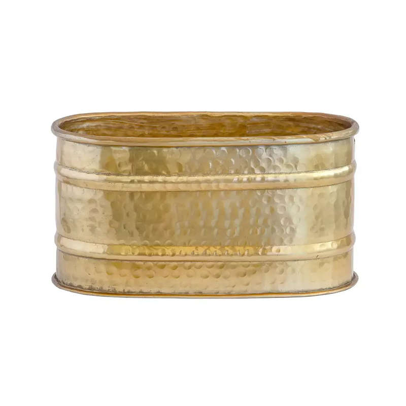 Planter - Beaten Metal Oblong Gold 27cm