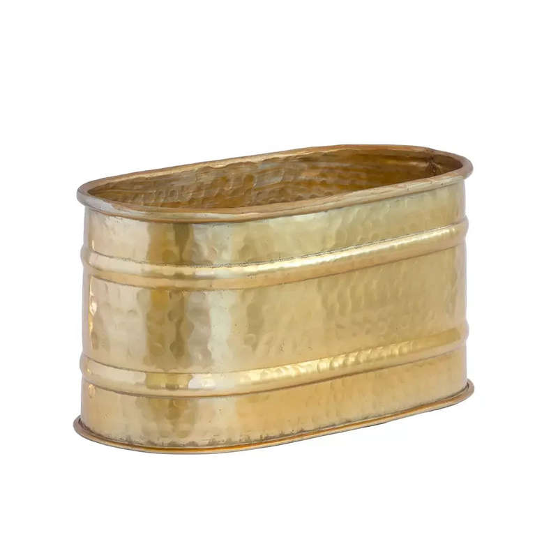 Planter - Beaten Metal Oblong Gold 27cm