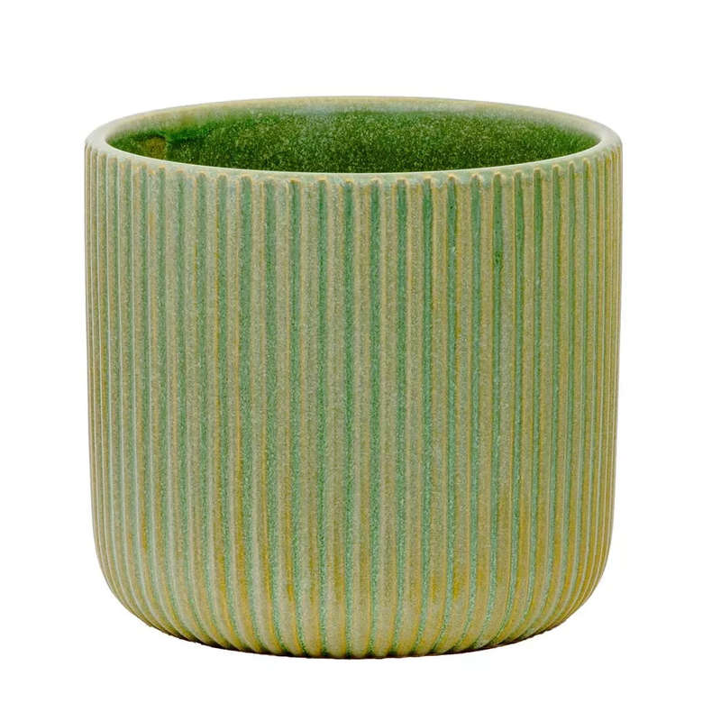 Planter - Ceramic Green Lines 15cm