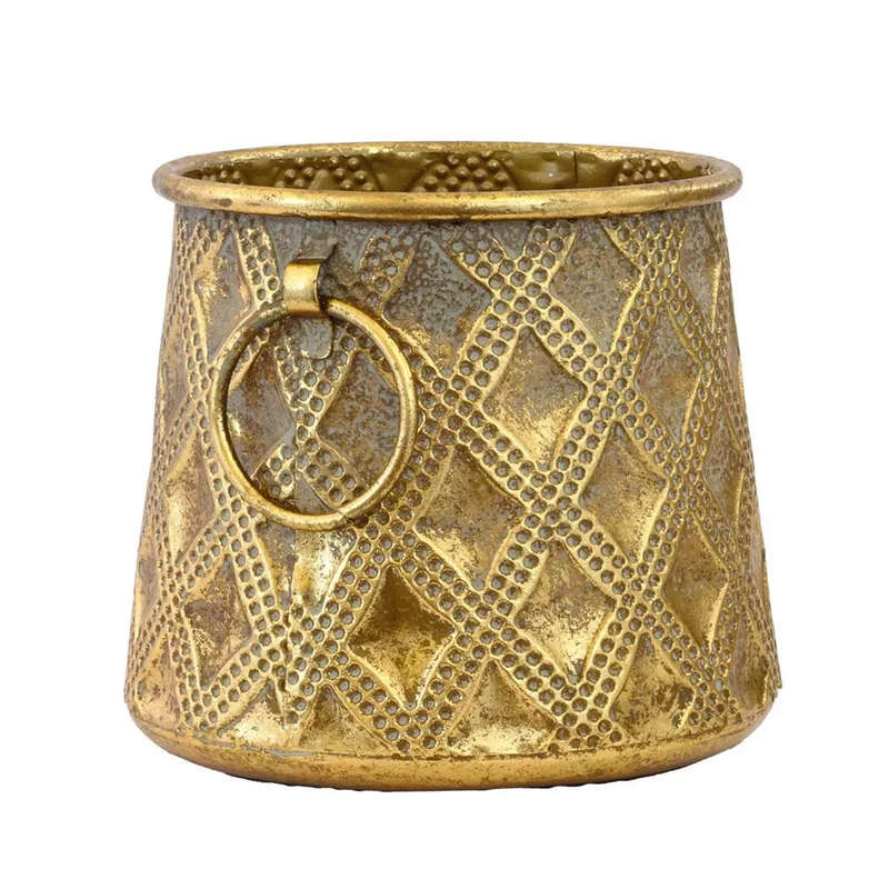 Planter - Metal Gold Patterned 16cm