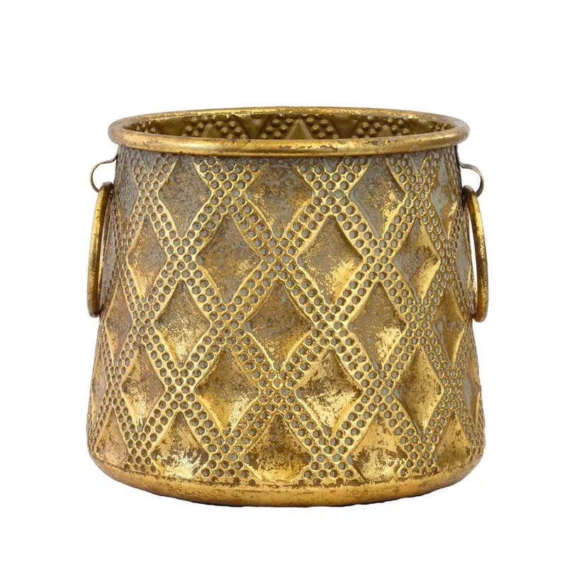 Planter - Metal Gold Patterned 16cm